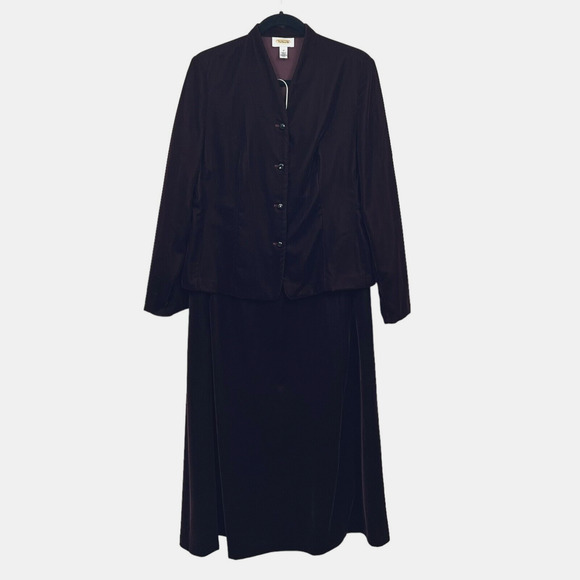 Talbots Womens Velour 2 Pcs Blazer and Long‎ Skirt Button Up Burgundy Sz 12